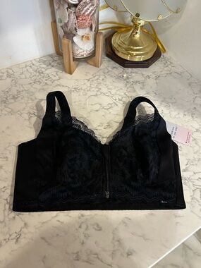 NWT ZipLacy Black Zipper Front Lace Bra Size XL